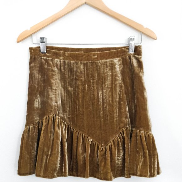 Loveshackfancy Eliza Gold Velvet Mini Skirt 6 - Picture 2 of 5